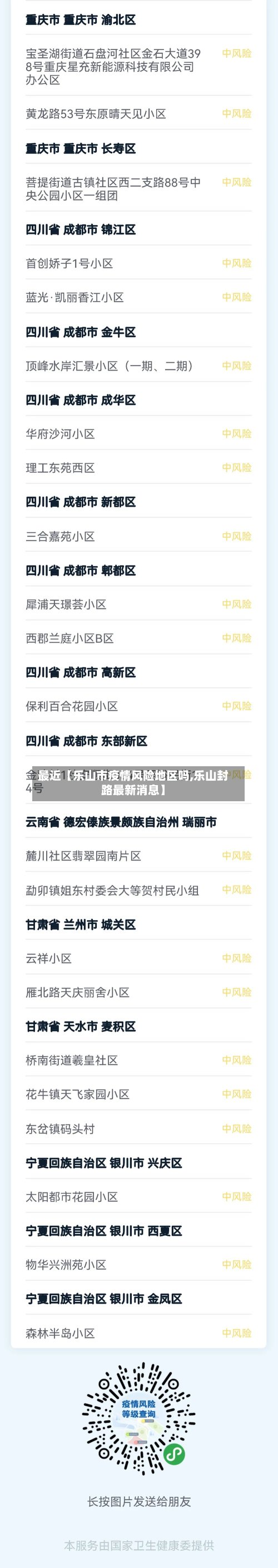最近【乐山市疫情风险地区吗,乐山封路最新消息】